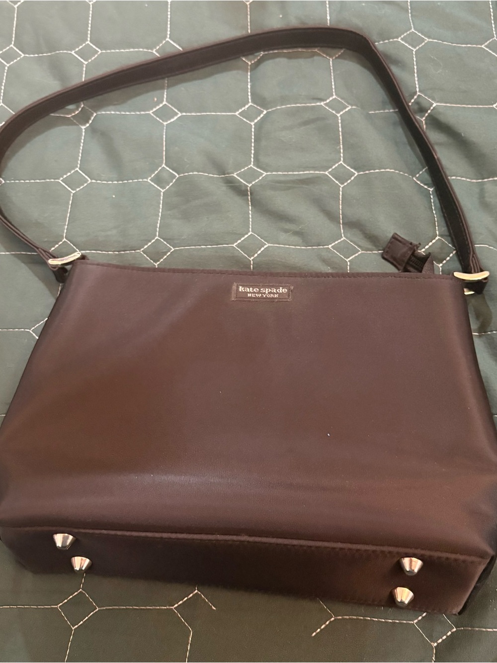 kate spade Chocolate Brown Leather Shoulder Bag with Silver Hardware
